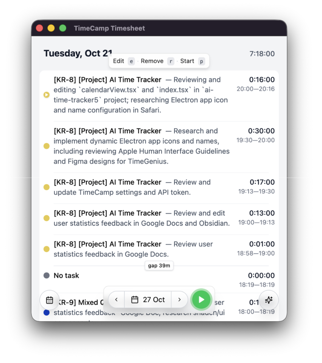 AI Desktop Timesheet for Windows and Mac screenshot 1