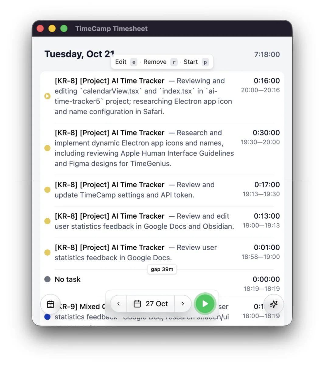 AI Desktop Timesheet for Windows and Mac screenshot 1 of 3